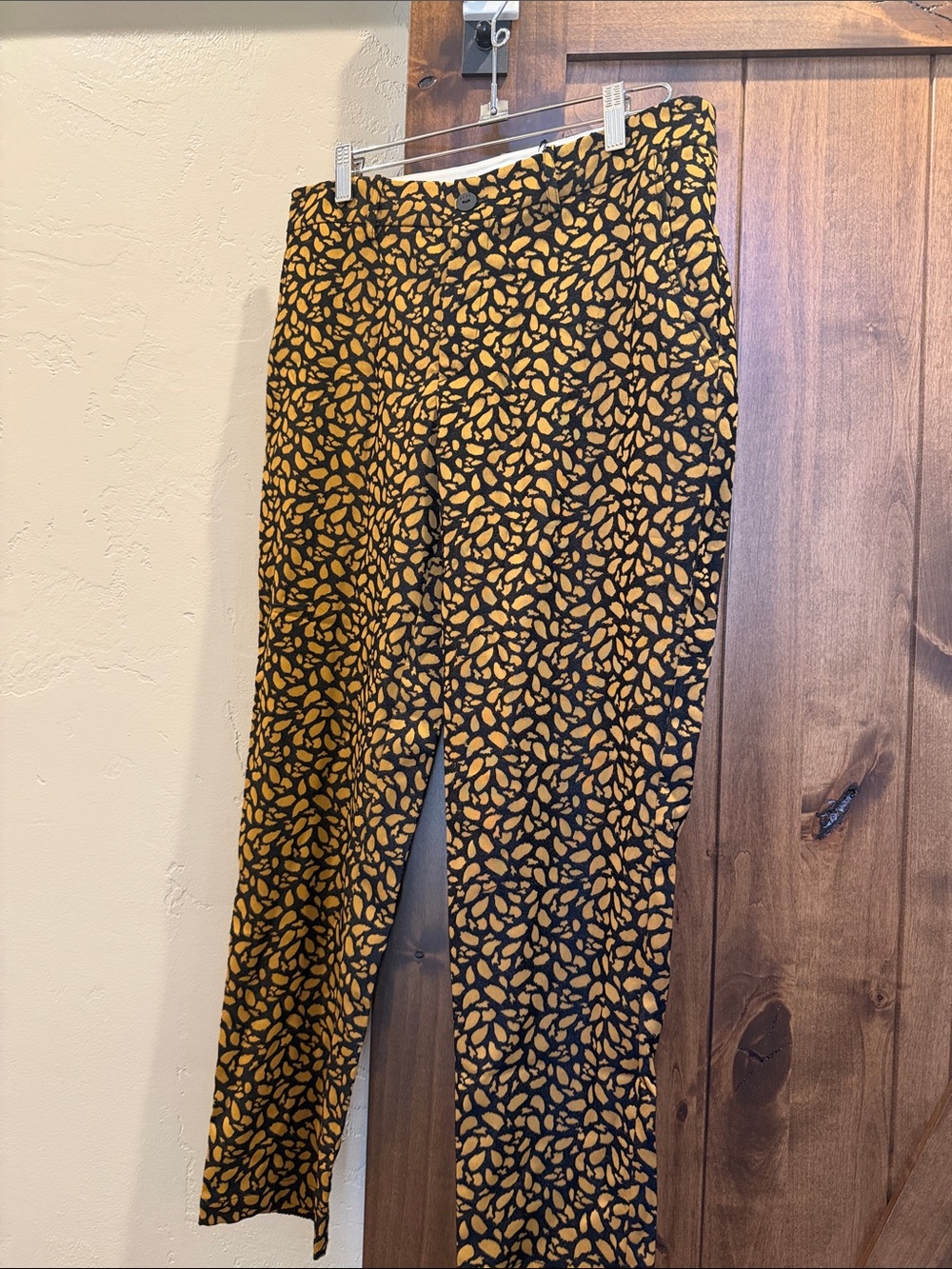 Skunkfunk Black and Mustard Leaf-Print Slim Trousers